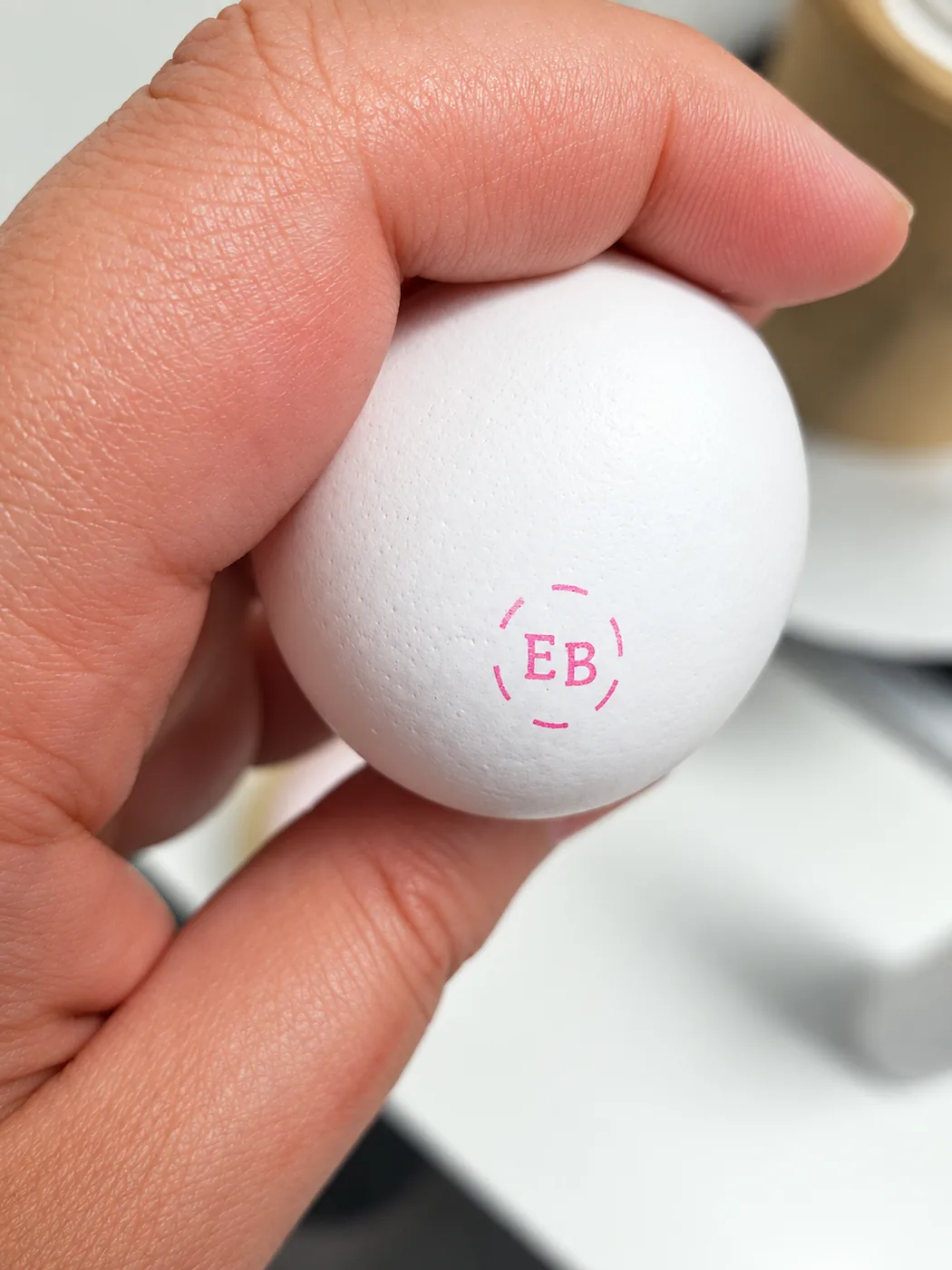 RNJet EP-6H+ pink food-grade ink code printed on a shell egg